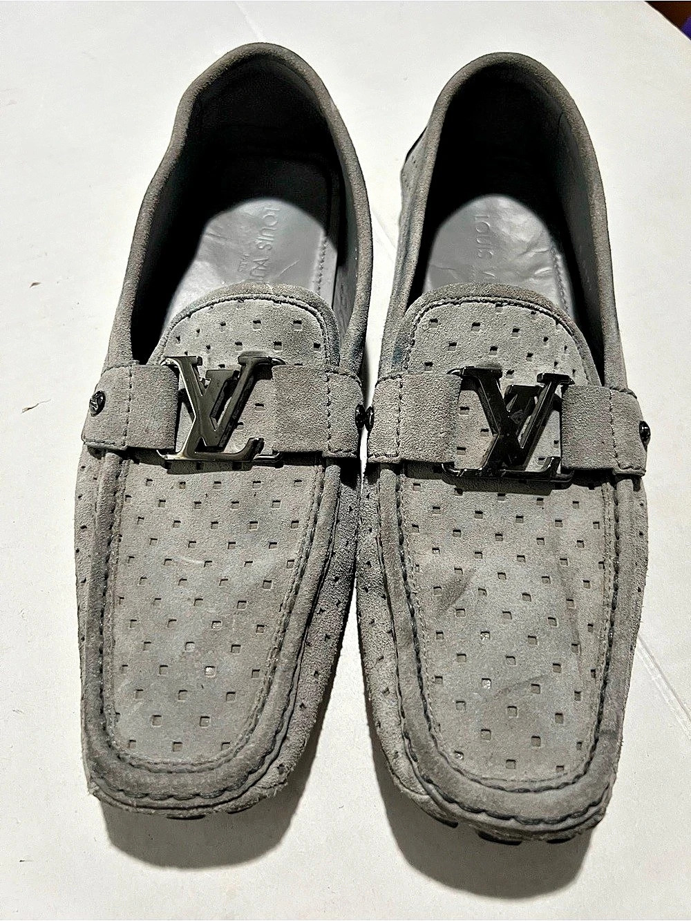 Louis Vuitton Gray Suede Laser-cut Drivers Men's Size 9.5